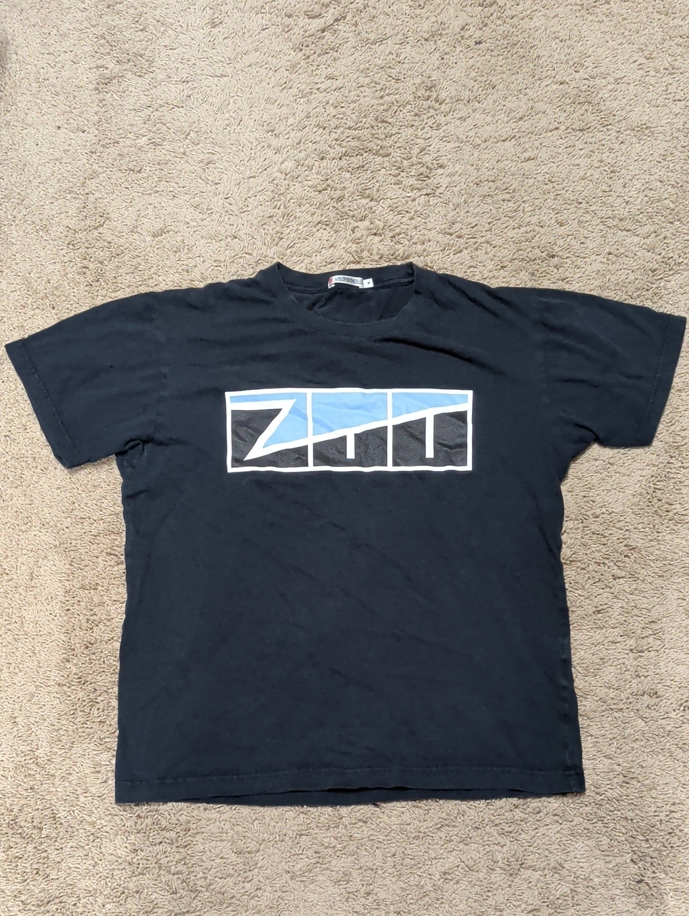 Uniqlo Black Tee with Blue and White Chest Graphic